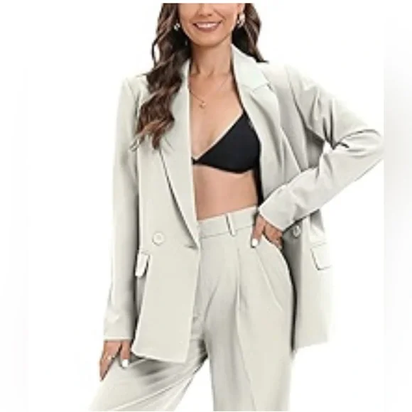 Extro&Vert Light Grey Double Breasted Women’s Oversized office Blazer Size XL - Picture 1 of 14